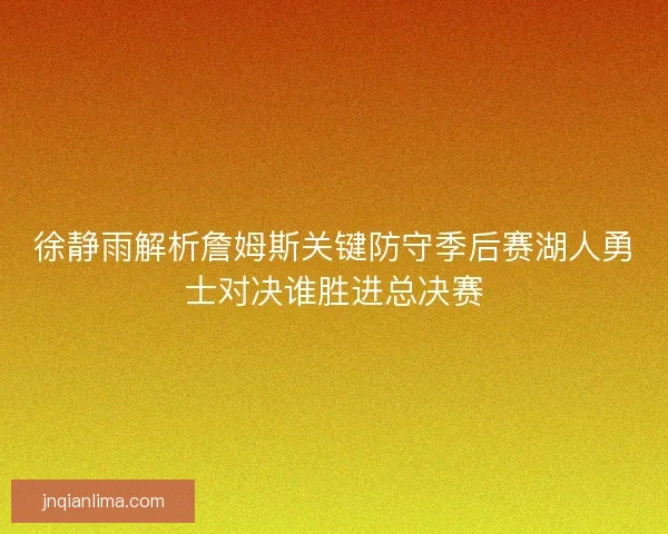 徐静雨解析詹姆斯关键防守季后赛湖人勇士对决谁胜进总决赛